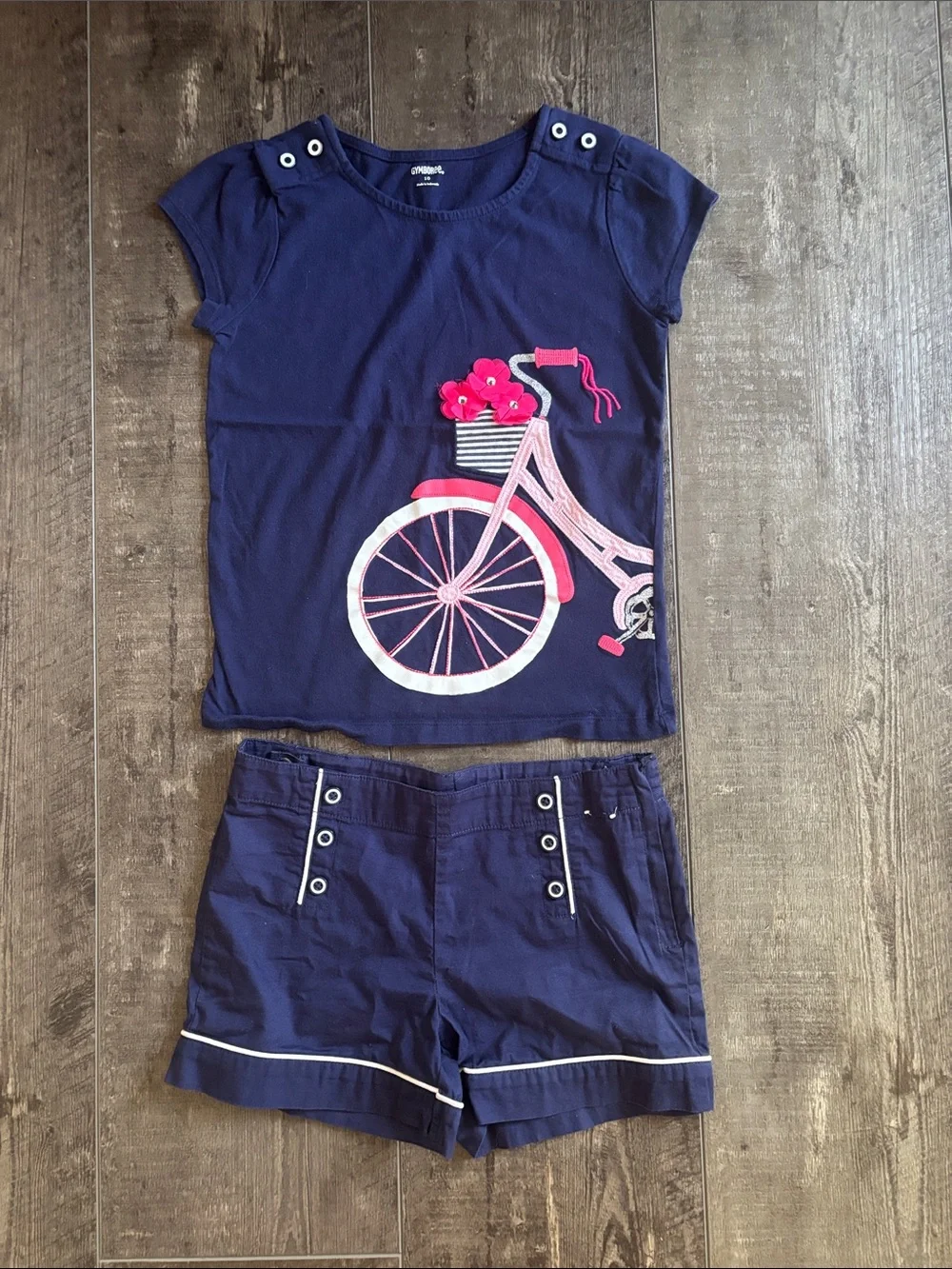Gymboree Navy Tee with Pink Bicycle Graphic and shorts